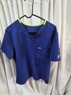 Figs Navy Scrub Top with Lime Accent